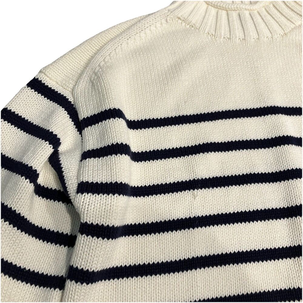 J.Crew 2025 Rollneck Sweater Womens L Ivory Navy Blue Striped Cotton Nautical - Picture 5 of 13